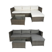 Charles Bentley Lin Shaped 3 Seater Outdoor Rattan Furniture Lounge Set with Aluminium Frame Weatherproof in Grey / Natural