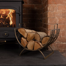 CHARLES BENTLEY Snug Antique Gold Coloured Log Holder, Metal, Curved, Metal Handles, Wood Holder, Rustic, Fireside Storage, Kindling, Wood Rack,
