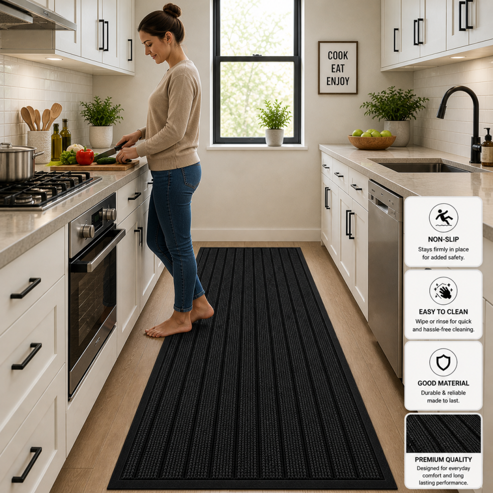 Yorkshire Bedding (, 80X150) Non Slip Mats Pvc Rubber Door Mat Kitchen Hallway Runner & Bath Mats Black