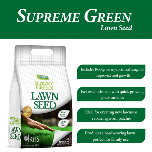 Empathy Supreme Green Lawn Seed 1kg with Rootgrow 1