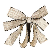 Invisible Grip Plaided Bows Banana Hair Clip for High-khaki