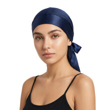 Women Durag Head Wrap Headwear African Women's Hijab-Navy Blue