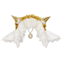 Lace Trim Horn Headbands Cosplay Hairband For Costume-White