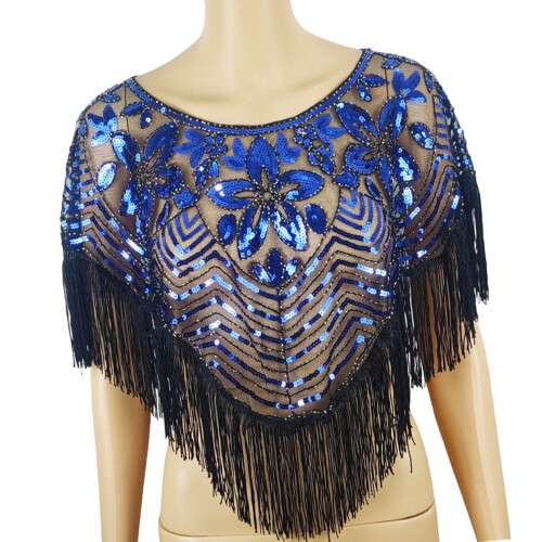 Sparkling Sequined Embroidered Shawl Wrap for Evening-Blue