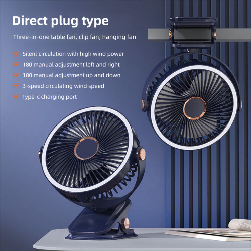 ABS USB-C Tischventilator mit Klemme, Licht, Akku 2