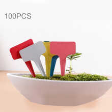 Confezione da 100 etichette per fiori, etichette da giardinaggio, etichette a forma di T, etichette per terreno, colori assortiti.