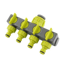 Garden Lawn Watering EU Threaded Faucet One Input Four Output Valve Diverter(Green And Gray)
