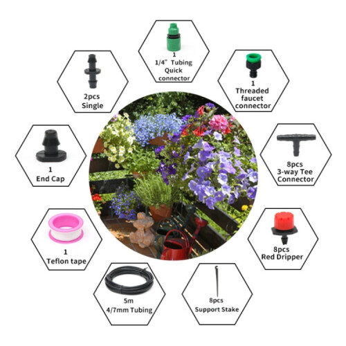 5m Kit Hose Drip Irrigation System Plant Watering Set 360 Degree Adjustable Drippers 1