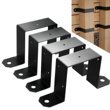 Paquete de 4 soportes metálicos resistentes para postes de cerca y terrazas, soportes de fijación en forma de U (negro).
