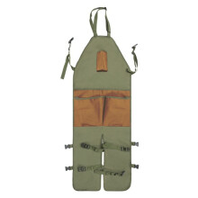 Grembiule scaldagambe allungato in tessuto Oxford con blocchi di colore, ideale per giardinaggio e rifiniture (verde militare e marrone).