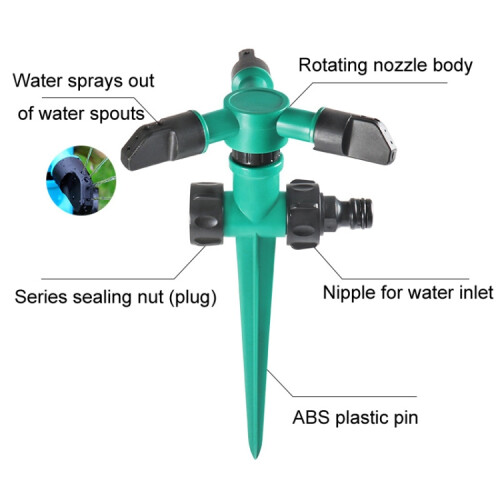Automatic Rotating Plastic Ground Sprinkler Garden Lawn Triangle Spraying Nozzles(Sky Blue) 2
