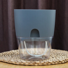 Transparent plastic double-layer water-storing, self-absorbing flower pot, size: A705, diameter 10.5cm (gray transparent pot).