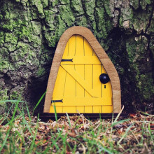 Miniature wooden fairy dwarf door decoration for courtyard (oval door (yellow))