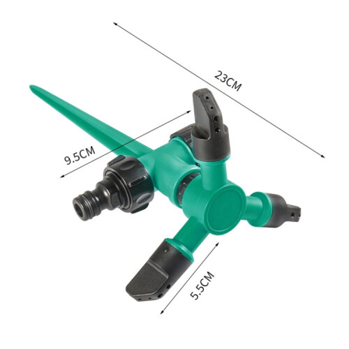 Automatic rotating plastic ground sprinkler with small triangular nozzle for garden lawns (green) 1