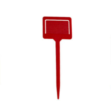 Due etichette rosse in plastica da inserire all'interno per la vendita di piante da giardino.