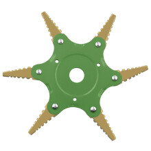 Toothed lawnmower blades, six-blade cyclone blades, agricultural weeding machine accessories (gold blades, bagged in green).