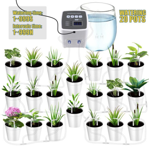 Smart Dual Pump Automatic Watering System 20 Drip Emitters Kit For Garden Plants - Battery/Electric Powered EU Plug 1
