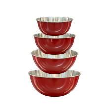 Buckingham Stainless Steel Mixing / Baking Bowl Set of 4 , Red 16 cm, 20 cm, 23 cm, 27.5 cm