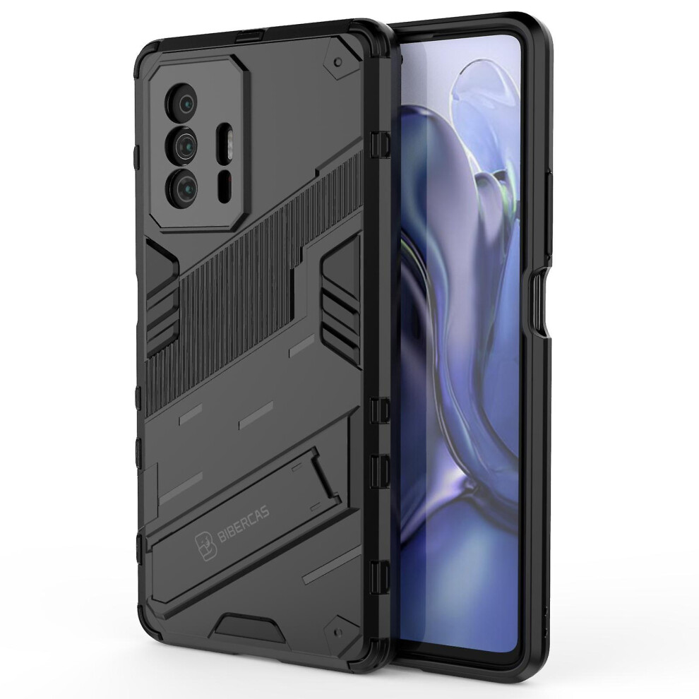 Slim Case Compatible Mi 11T Shockproof Dual-Layer Stand Cover: Black 4672489349503