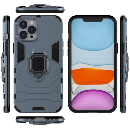 Shockproof Magnetic With Ring Stand Cover Case compatible iPhone12 Pro:Gray 2