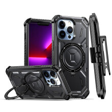 compatible iPhone12 Pro MagSafe Magnetic Holder Phone Case with Back Clip:Black