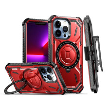 compatible iPhone12 Pro MagSafe Magnetic Holder Phone Case with Back Clip:Red