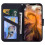 compatible iPhone11 Pro Case Leather Wallet Flip Phone Case:Black_Surprise Gift 4