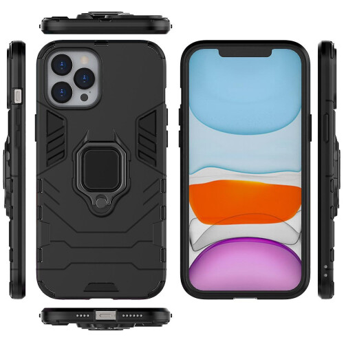 Shockproof Magnetic With Ring Stand Cover Case compatible iPhone12 Pro:Black 2