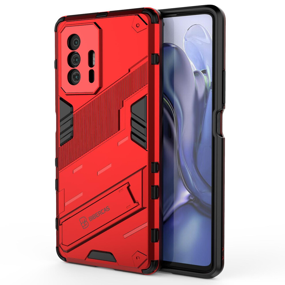 Slim Case Compatible Mi 11T Shockproof Dual-Layer Stand Cover: Red 5006655265448