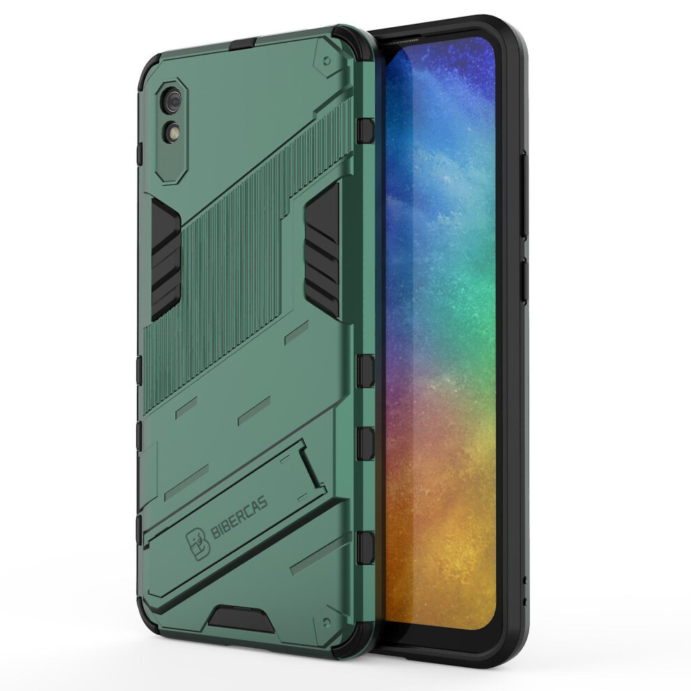 Slim Case Compatible Redmi 9A Shockproof Dual-Layer Stand Cover: Green 3581503315152