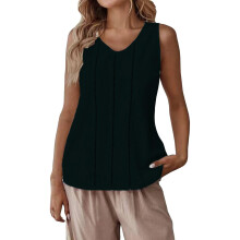 Women Sleeveless V Neck Top Loose Fit Pullover Blouse-Black M