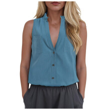 Women's Casual Loose Fashion Sleeveless Color V-neck-Blue M