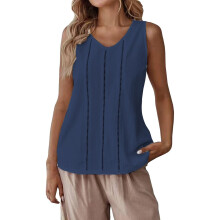 Women Sleeveless V Neck Top Loose Fit Pullover-dark blue XL