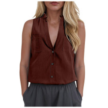 Women's Casual Loose Fashion Sleeveless Color V-neck-Brown L