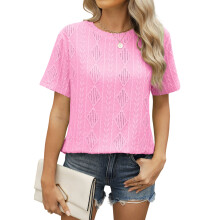 Women's casual round neck short-sleeved shirt,-Pink XL