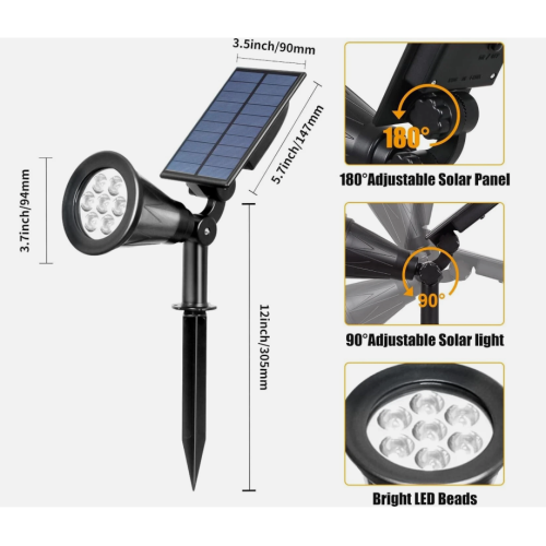 2PCS 7 LEDs Solar Spotlights Solar Light Solar Powered pathway lighting Waterproof Warm Light 1