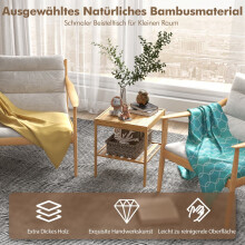 Nattbord i bambus, sett med 2, 2-etasjer, 40x40x45 cm