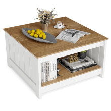 Square Wooden Coffee Table with Storage - Rustic Style