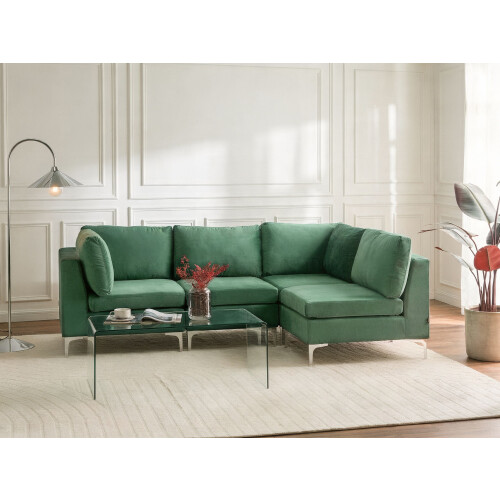 Beliani Modular Corner Sofa 4 Seater EVJA Left Hand Green Velvet 1