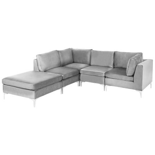Beliani Modular Corner Sofa 4 Seater EVJA with Ottoman Velvet Grey Right Hand 1