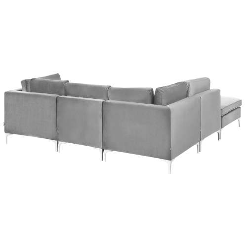 Beliani Modular Corner Sofa 4 Seater EVJA with Ottoman Velvet Grey Right Hand 2