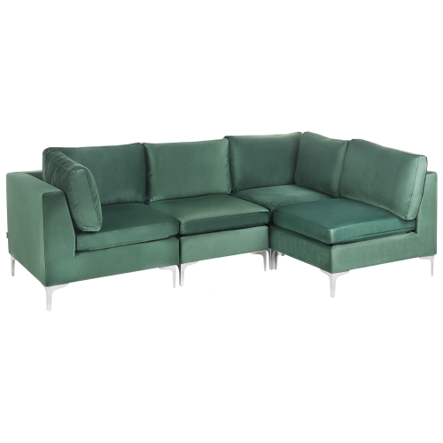 Beliani Modular Corner Sofa 4 Seater EVJA Velvet Green Left Hand 1
