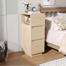 Minimalist Bedside Table with Drawers, Wood Color