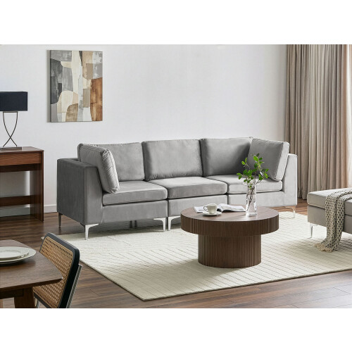 Beliani Modular Sofa 3 Seater EVJA Grey Velvet 1