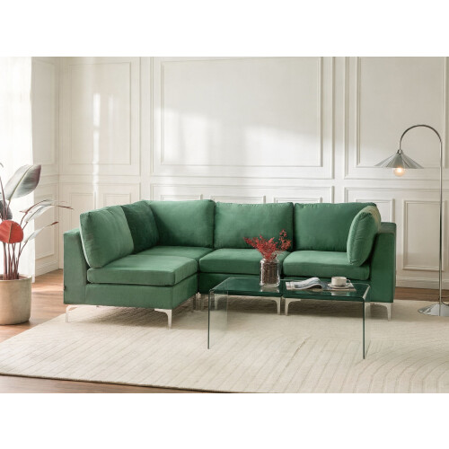 Beliani Modular Corner Sofa 4 Seater EVJA Right Hand Green Velvet 1