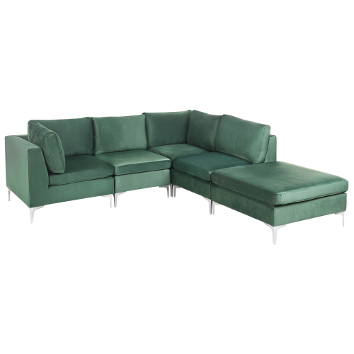 Beliani Modular Corner Sofa 4 Seater EVJA with Ottoman Velvet Green Left Hand 2