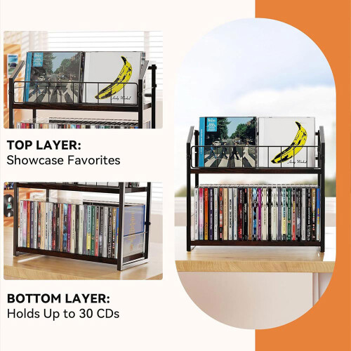 2 Tier Vinyl Record Holder,56 Capacity CD Rack/Storage/Holder and Viny Organizer 2