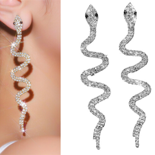 Boucles d'oreilles en forme de serpent en cristal à la mode,-Or 2