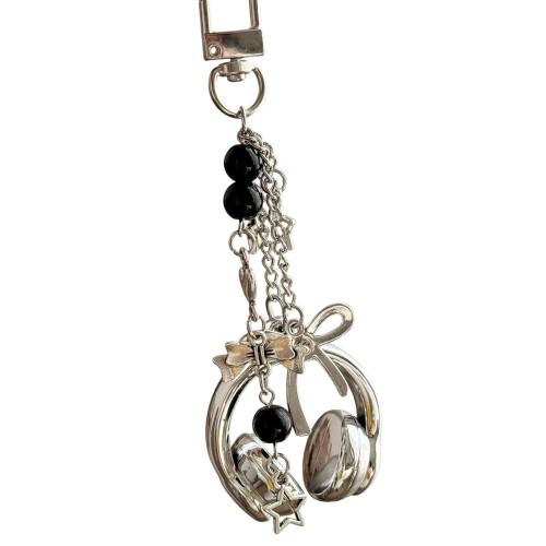 Sturdy Alloy Acrylic Earphone Design Keychain Hanging-Silver