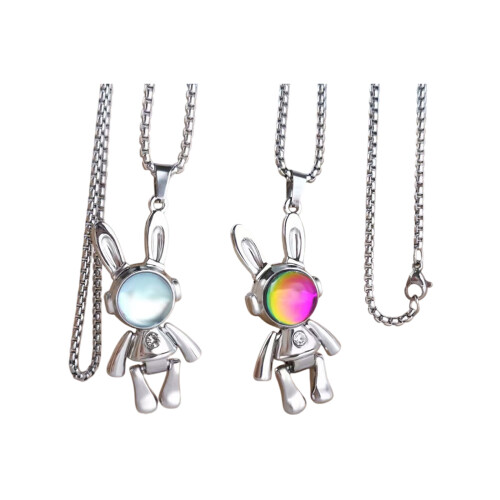 Collier à breloques en forme de lapin mécanique, Style-Bleu 60 1